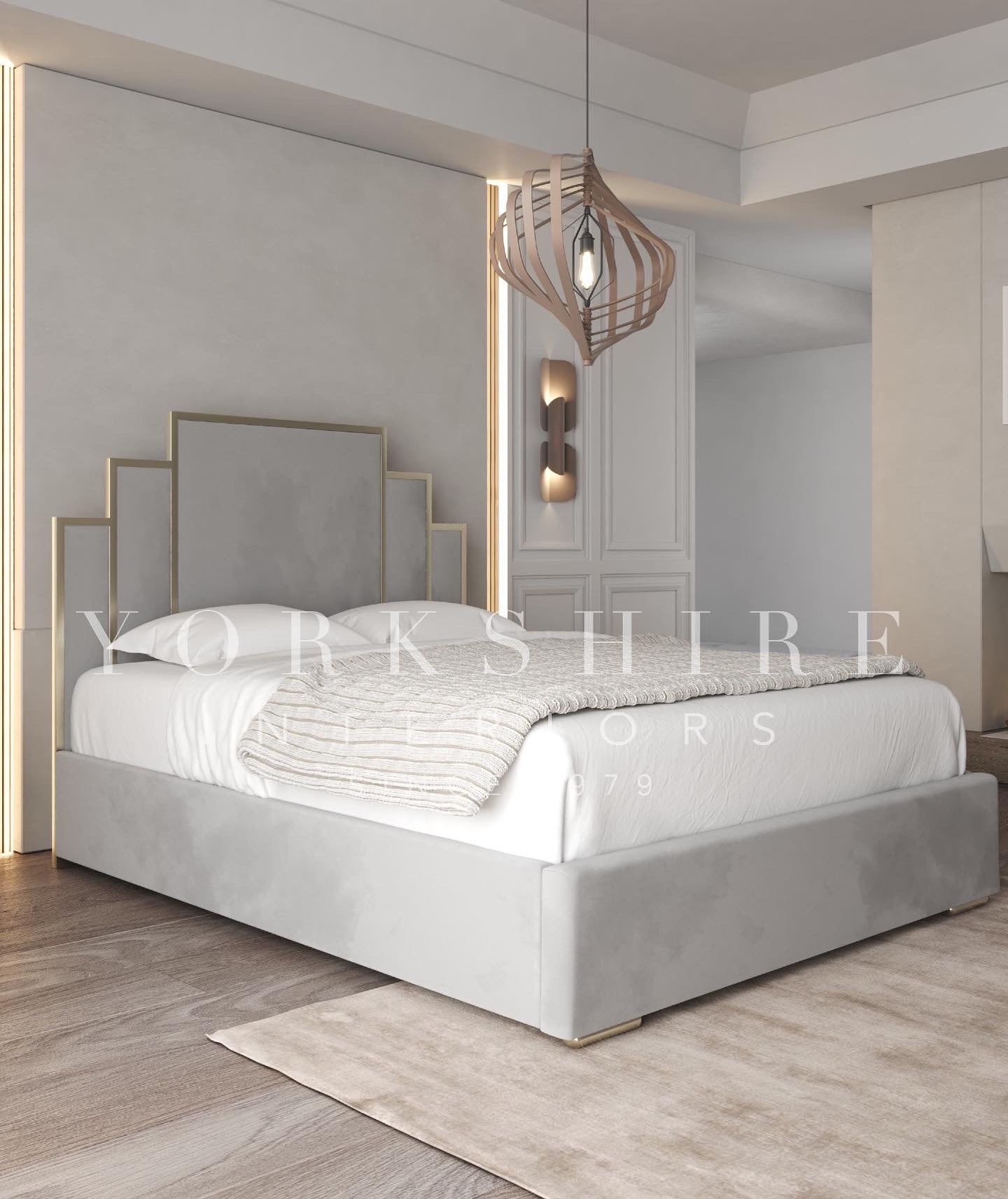 Art Deco Bed Gold Trim Bed for Refined Aesthetics