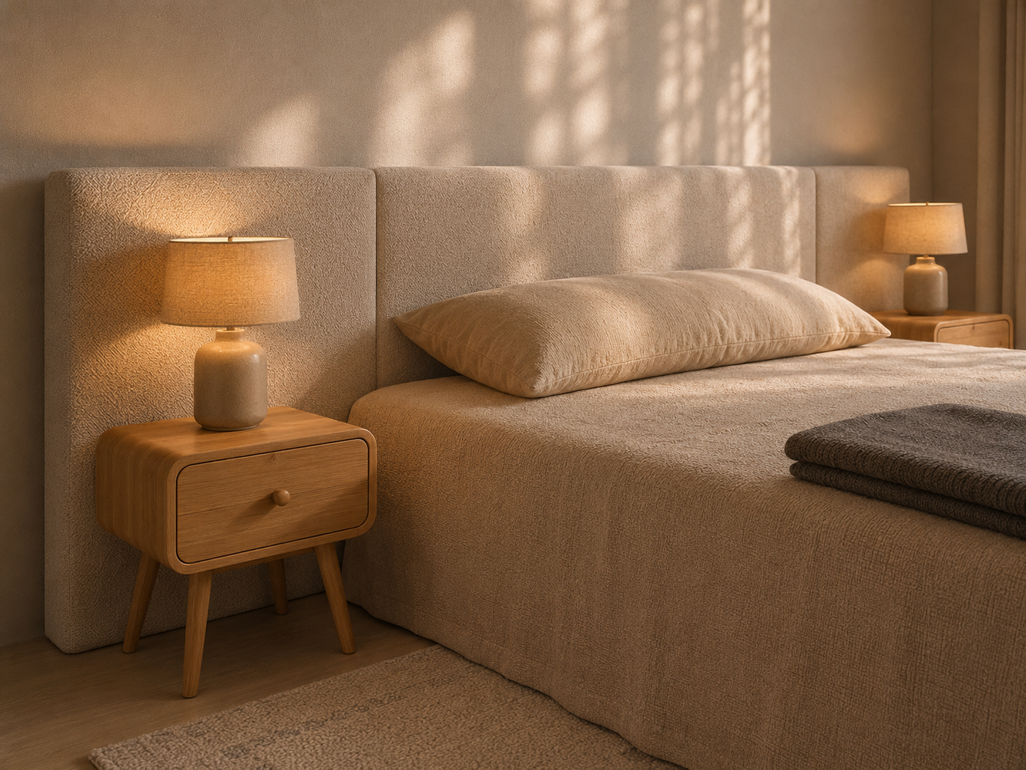 Sleek Minimalist Upholstered Bed with Integrated Side Panels