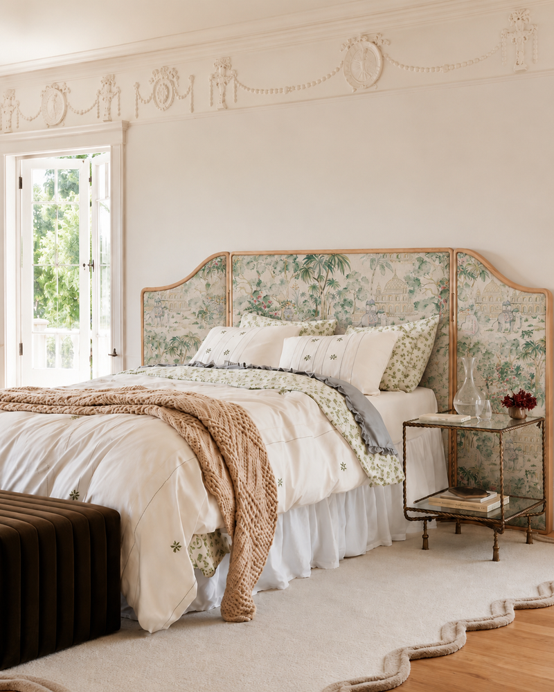 India Botanical Print Headboard Bed