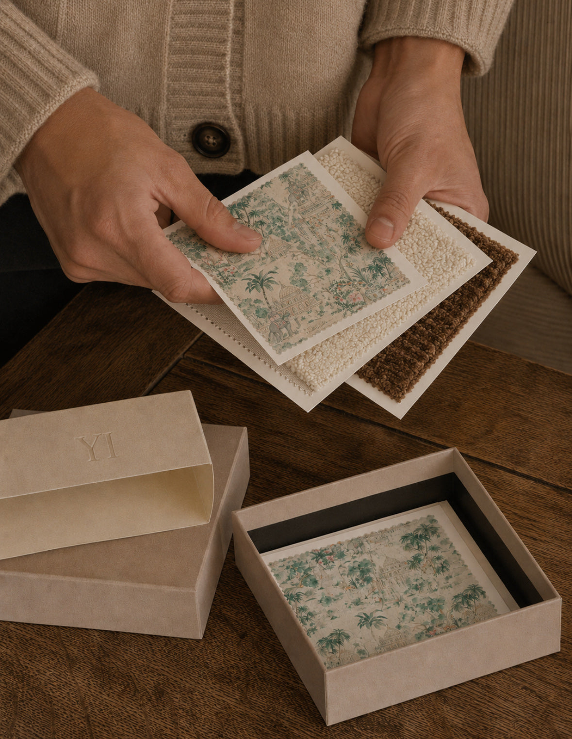 Yorkshire Interiors fabric swatches in the YI presentation box