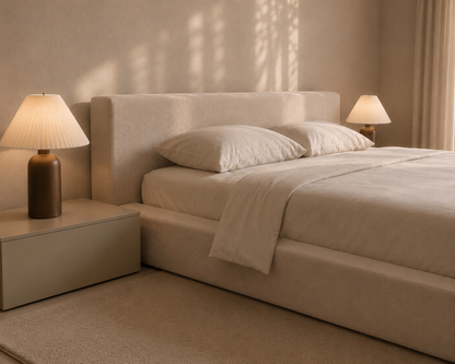 modern low-profile platform bed.