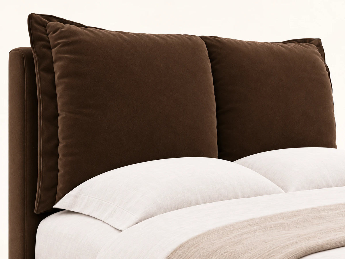 Close-up of the stitched flanged cushion headboard on the Pillow Headboard Bed