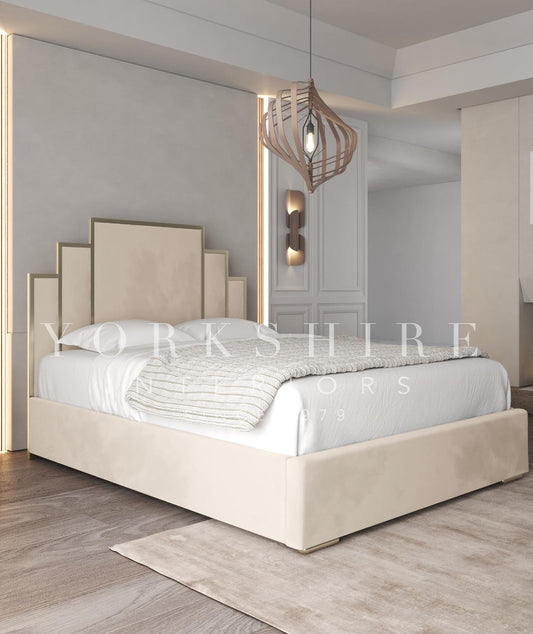 Art Deco Bed Gold Trim Bed for Refined Aesthetics