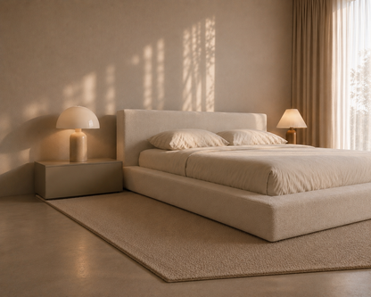 modern low-profile platform bed.