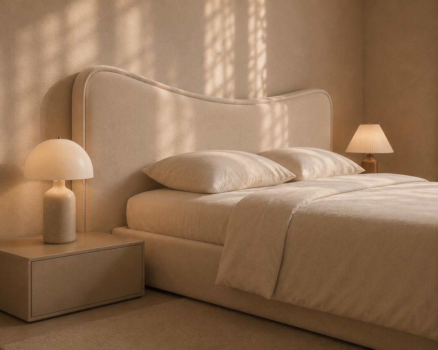 Modern Minimalist Upholstered Bed with Curved Headboard