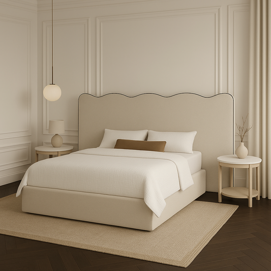 Modern Crest King Bed – Wave-Inspired Minimalist Design
