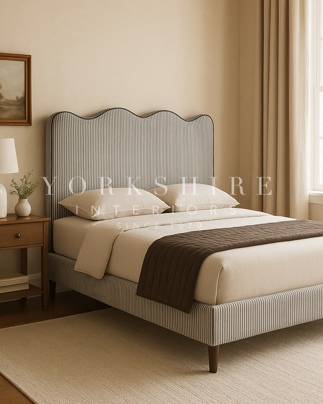 Edith Upholstered Boucle Fabric Storage Bed with Scalloped Headboard