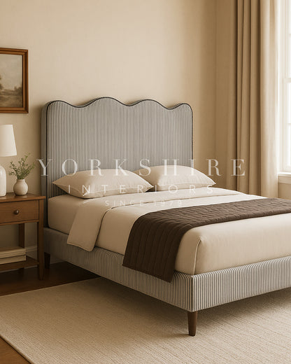 Edith Upholstered Boucle Fabric Storage Bed with Scalloped Headboard