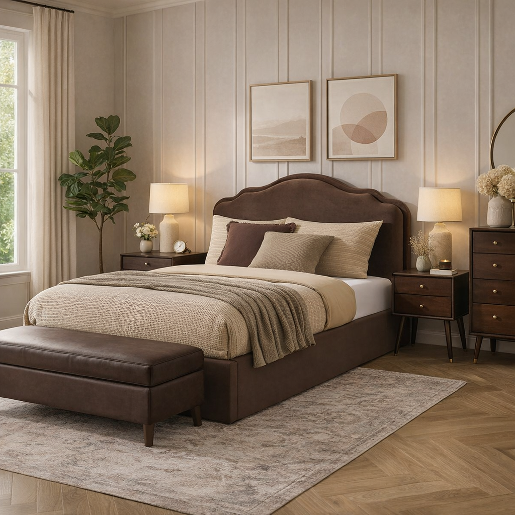 Haworth - Elegant Upholstered Bed Frame with Curved Headboard - Stylish Comfort for Your Bedroom