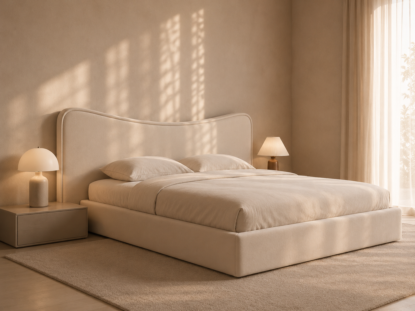 Modern Minimalist Upholstered Bed with Curved Headboard