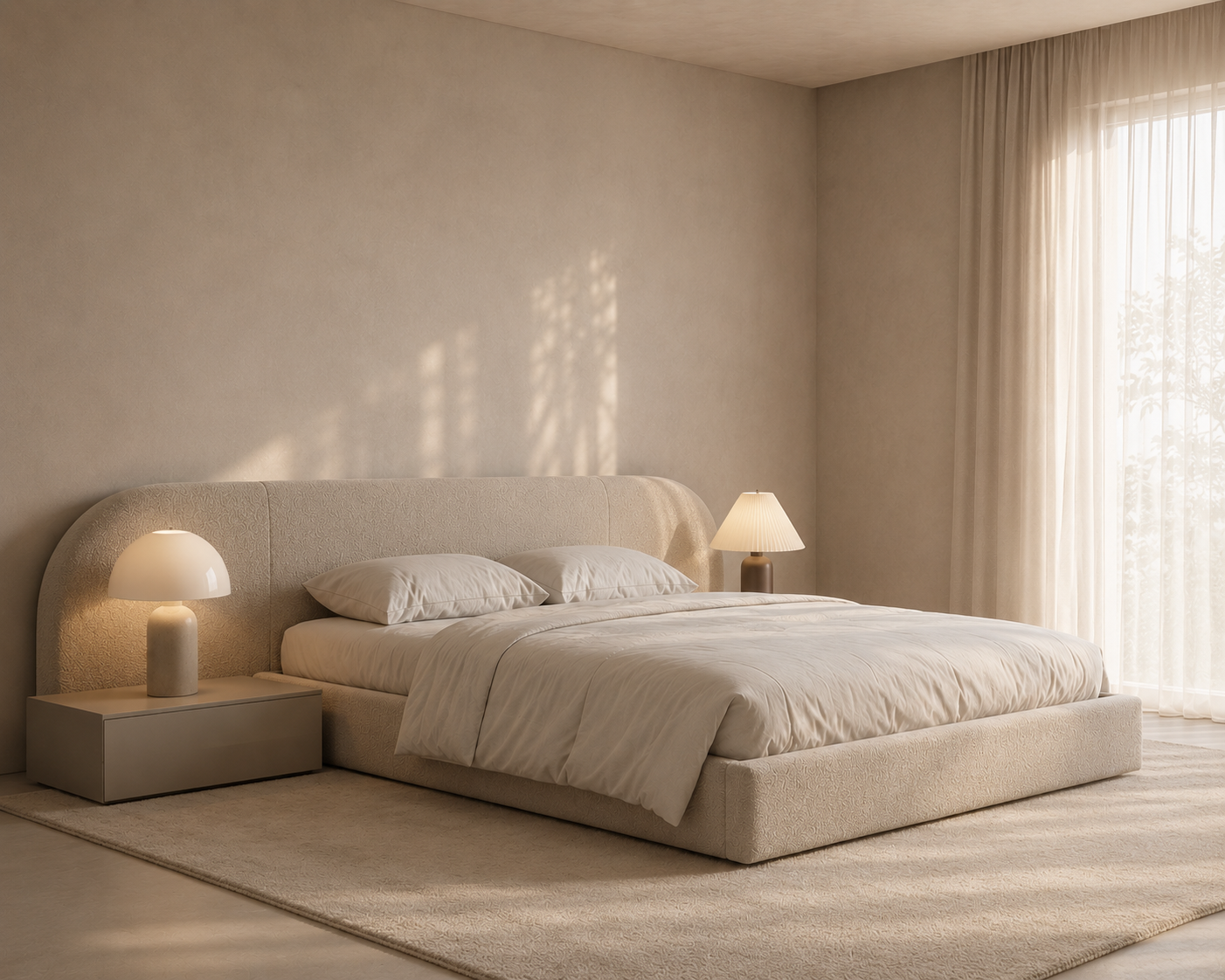 Contemporary Curved Upholstered Bed