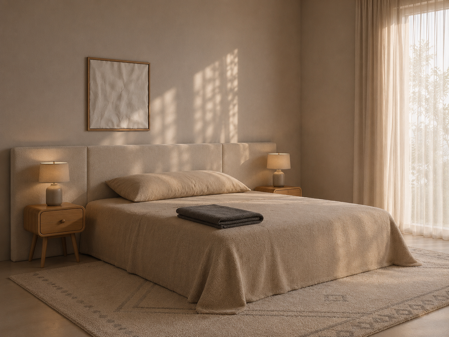Sleek Minimalist Upholstered Bed with Integrated Side Panels