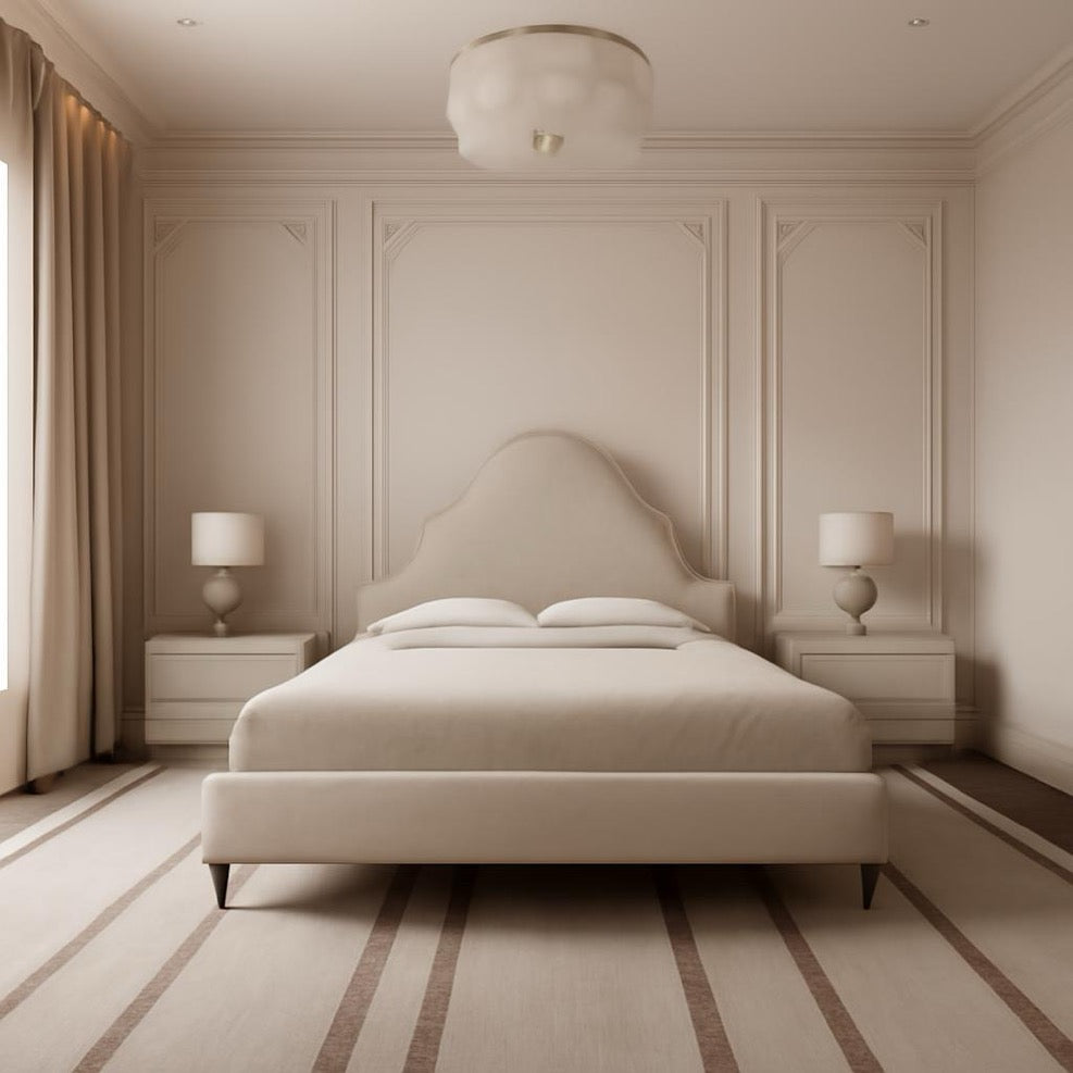 Elegant Curved Upholstered Bed with Luxurious Headboard