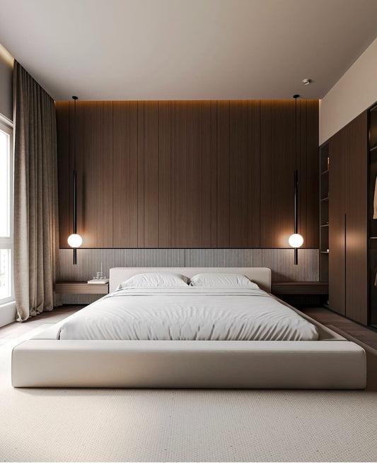 modern low-profile platform bed.