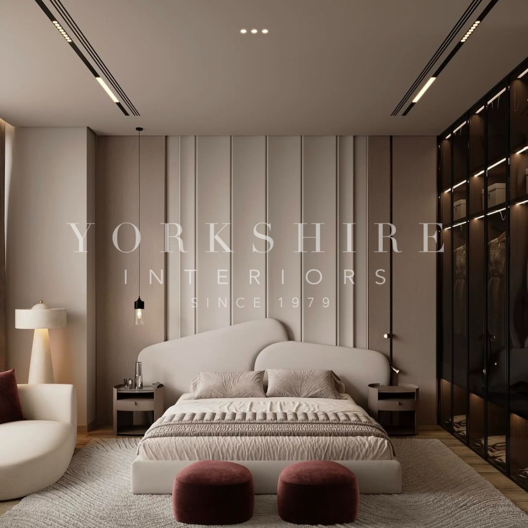 Modern Sculpted Upholstered Bed with Unique Headboard Design