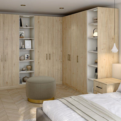 Oak storage built around the bed