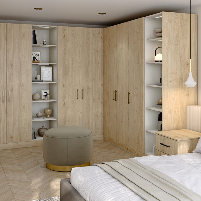 Oak storage built around the bed
