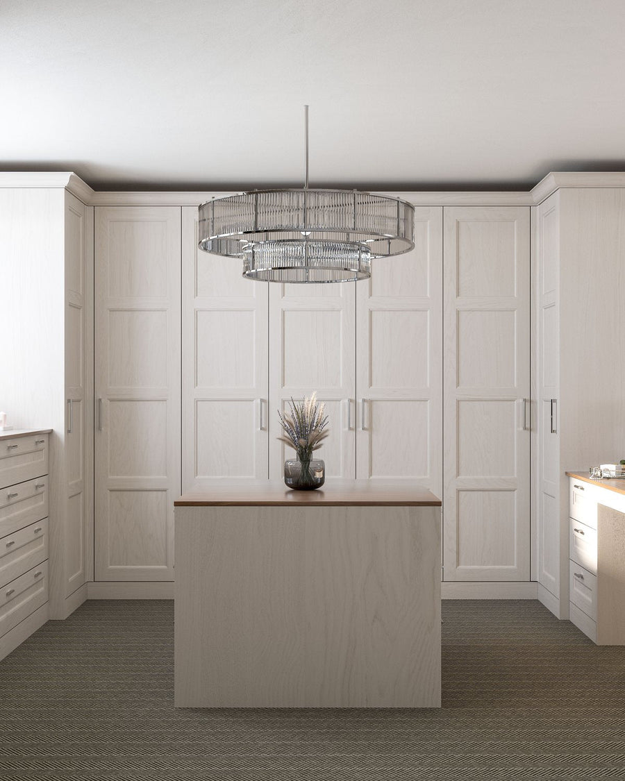 Cashmere beaded Shaker dressing room with a central island