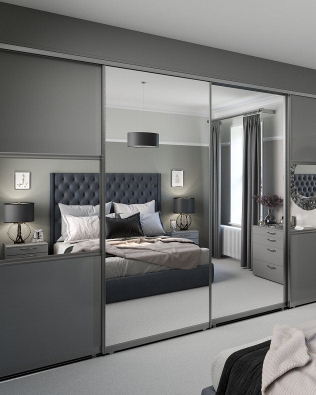 Sliding wardrobe with mirror and anthracite glass doors